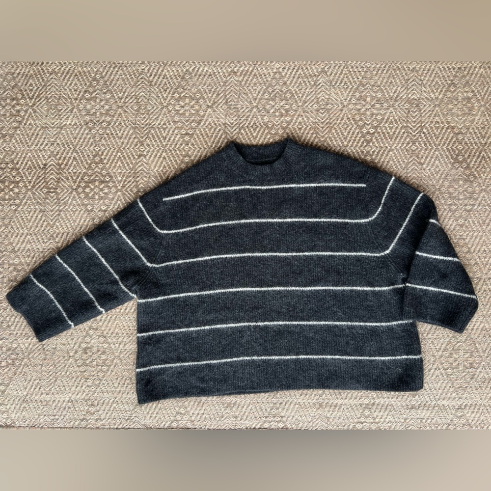 COS Charcoal Gray Striped Crew Neck Sweater